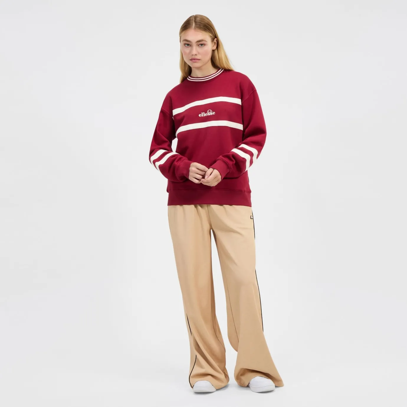 Ellesse Sweatshirt Marchi für Damen Burgunderrot/Cremeweiß>Damen Hoodies & Sweatshirts