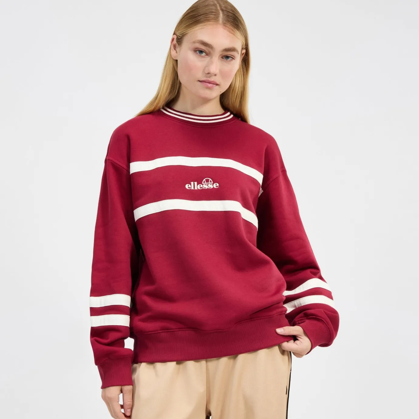 Ellesse Sweatshirt Marchi für Damen Burgunderrot/Cremeweiß>Damen Hoodies & Sweatshirts